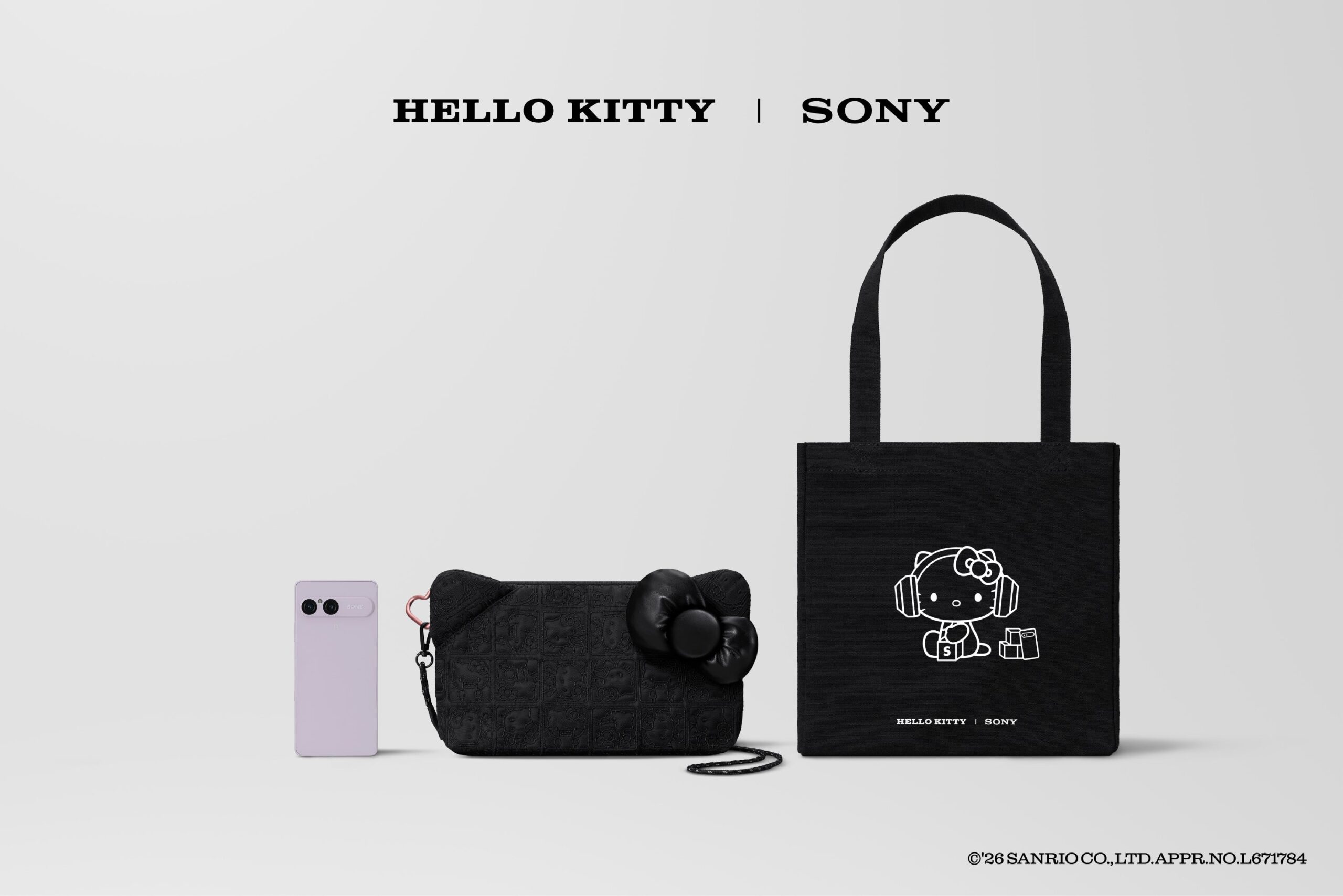 Xperia 10 VIII ソニー×ハローキティ コラボレーションモデルのサコッシュとトートバッグ(Xperia本体はミスティライラック)