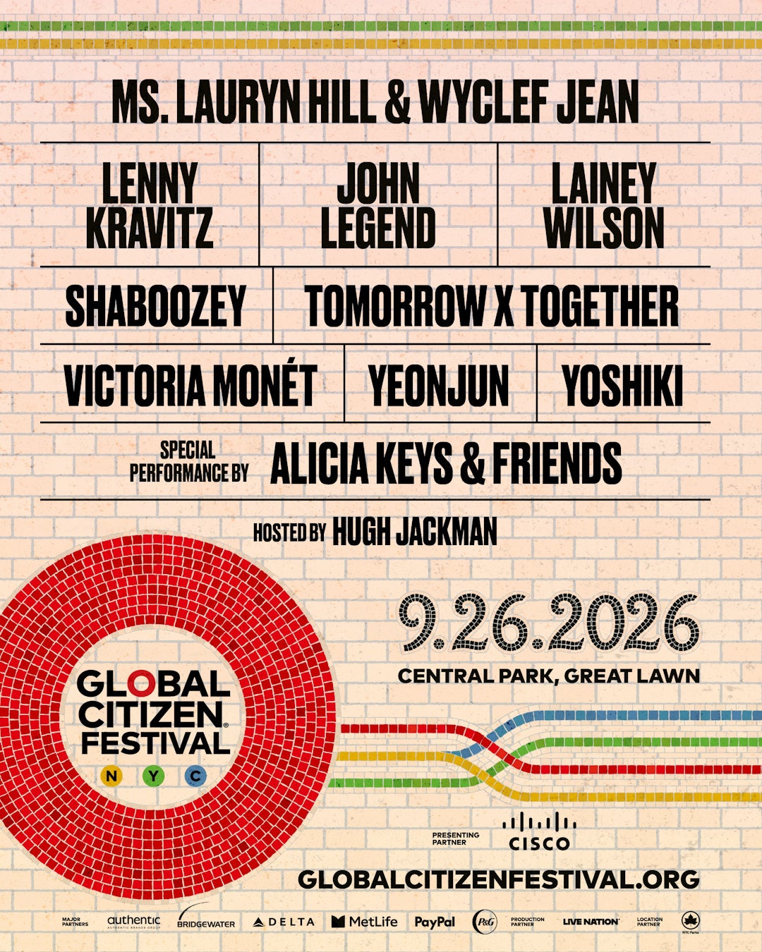 YOSHIKIが出演予定だった「2026 Global Citizen Festival: New York」の出演者ラインナップ
